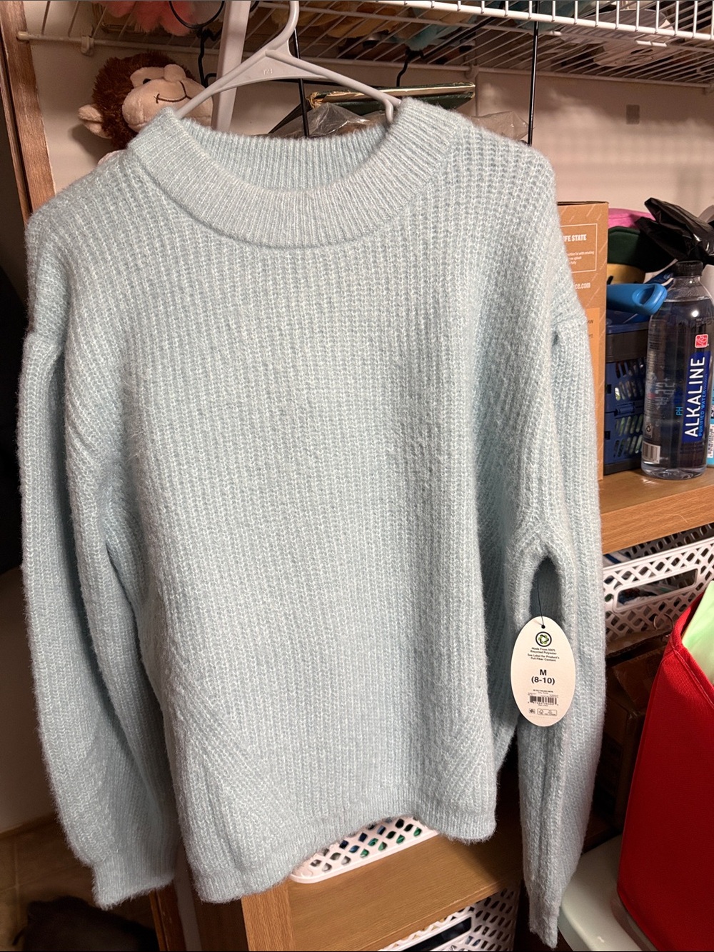 Light Aqua Crewneck Sweater - Soft Ribbed Knit Pullover